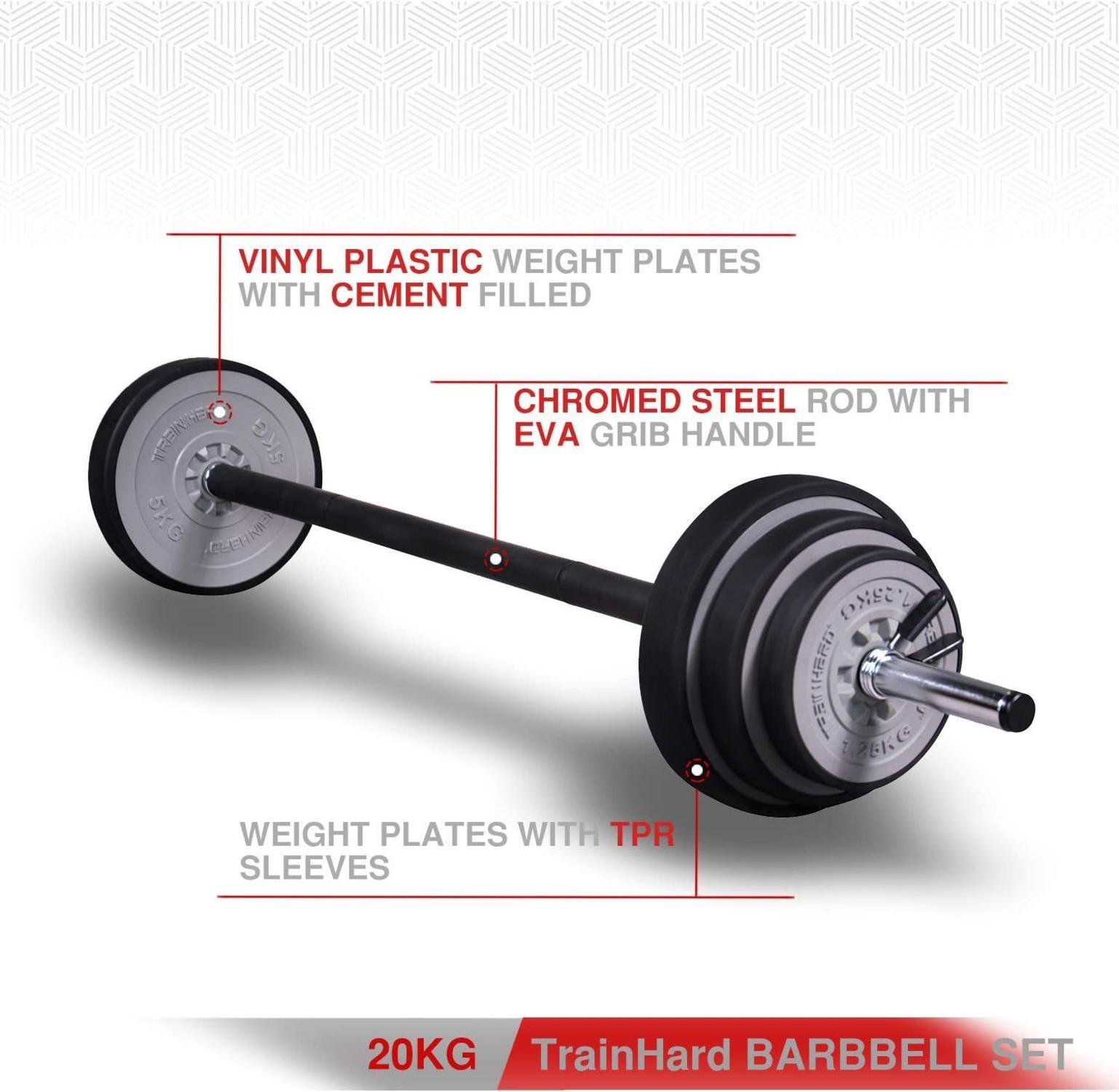 TrainHard 20kg Hantelset mit Langhantelstangen und 6 Hantelscheiben