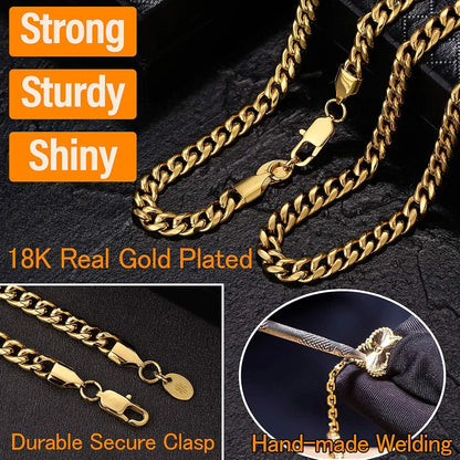 Herren Panzerkette 6mm 18K Gold Vergoldet Cuban Link Chain 55.9cm