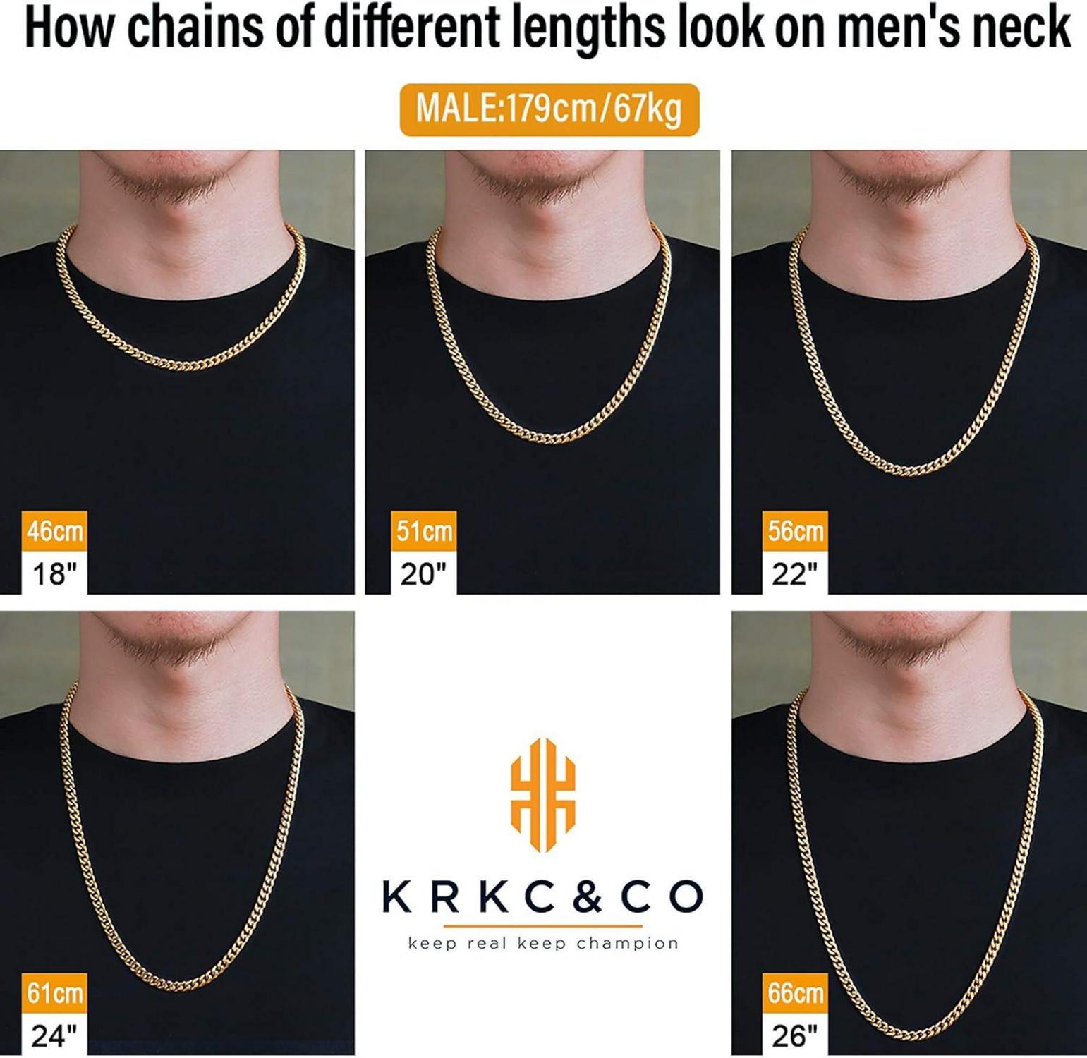 KRKC&CO Herren Panzerkette Edelstahl 6mm Gold Cuban Link Chain 55.9cm Goldkette