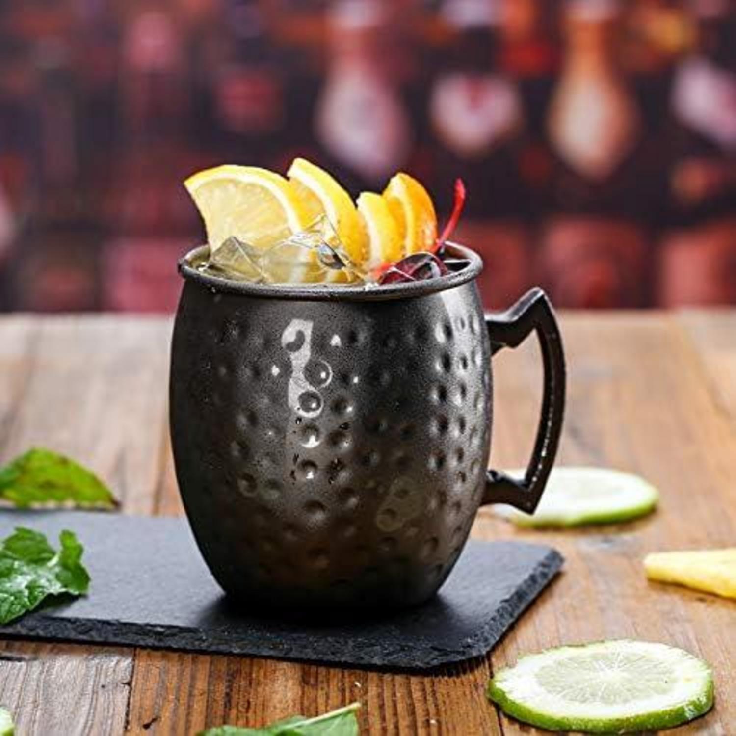 Moscow Mule Becher Set 4er Gunmetal schwarz 550ml 4 Trinkhalme 1