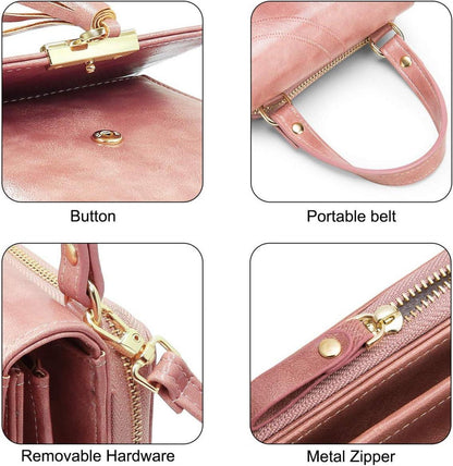 Umhängetasche Damen PU Leder Handytasche Crossbody Kartenfächer Rosa