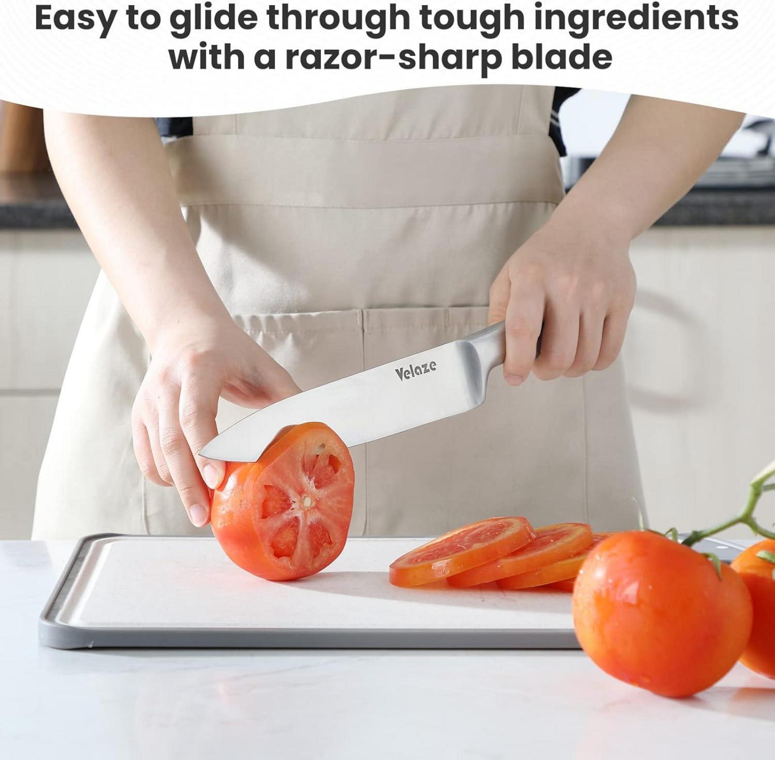 Velaze Messerblock 8-teilig Edelstahl Küchenmesser Fleischmesser Brotmesser