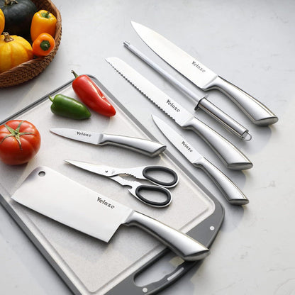 Velaze 8-teiliges Messerblock Set Edelstahl Profi Kochmesser Brotmesser