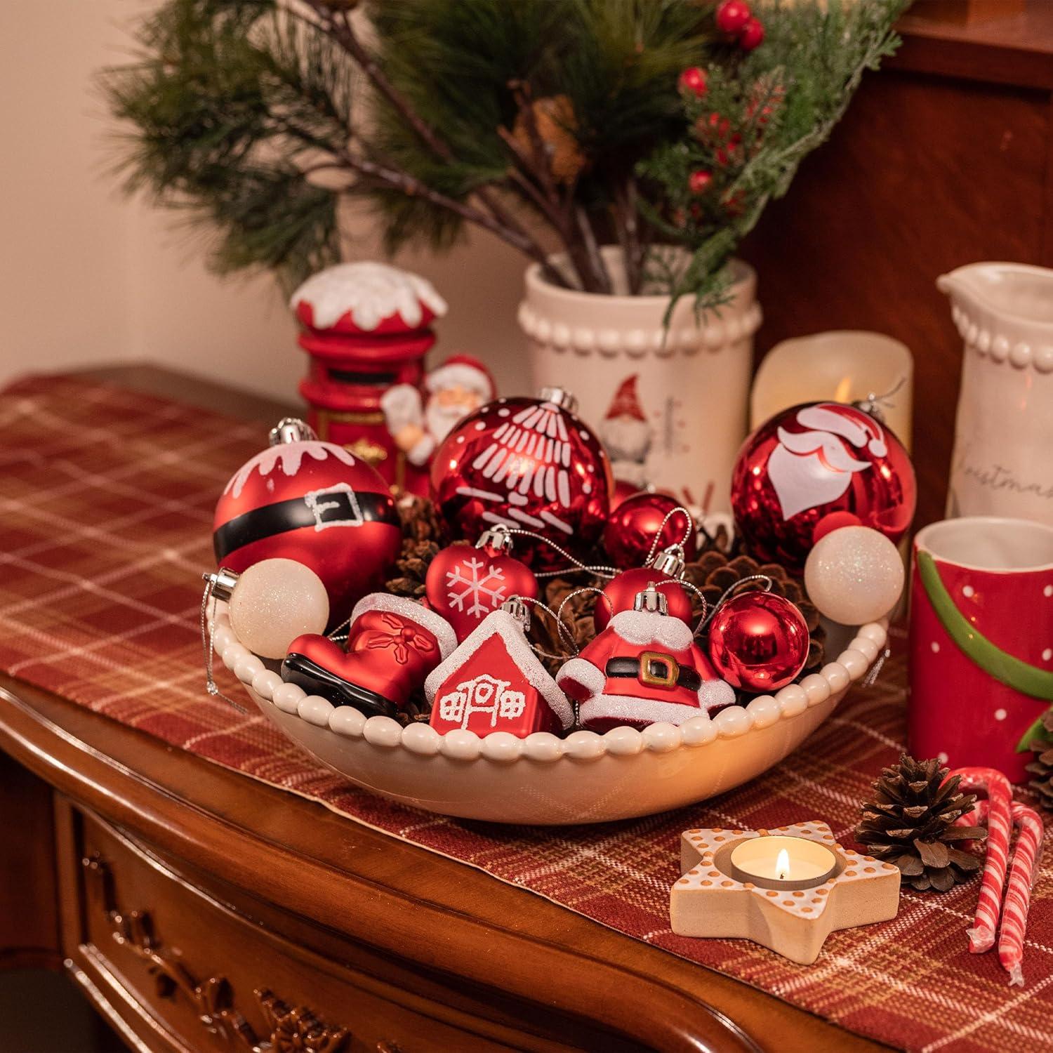 Valery Madelyn Weihnachtskugeln 50er Set Kunststoff Christbaumschmuck Traditionelles Thema Rot