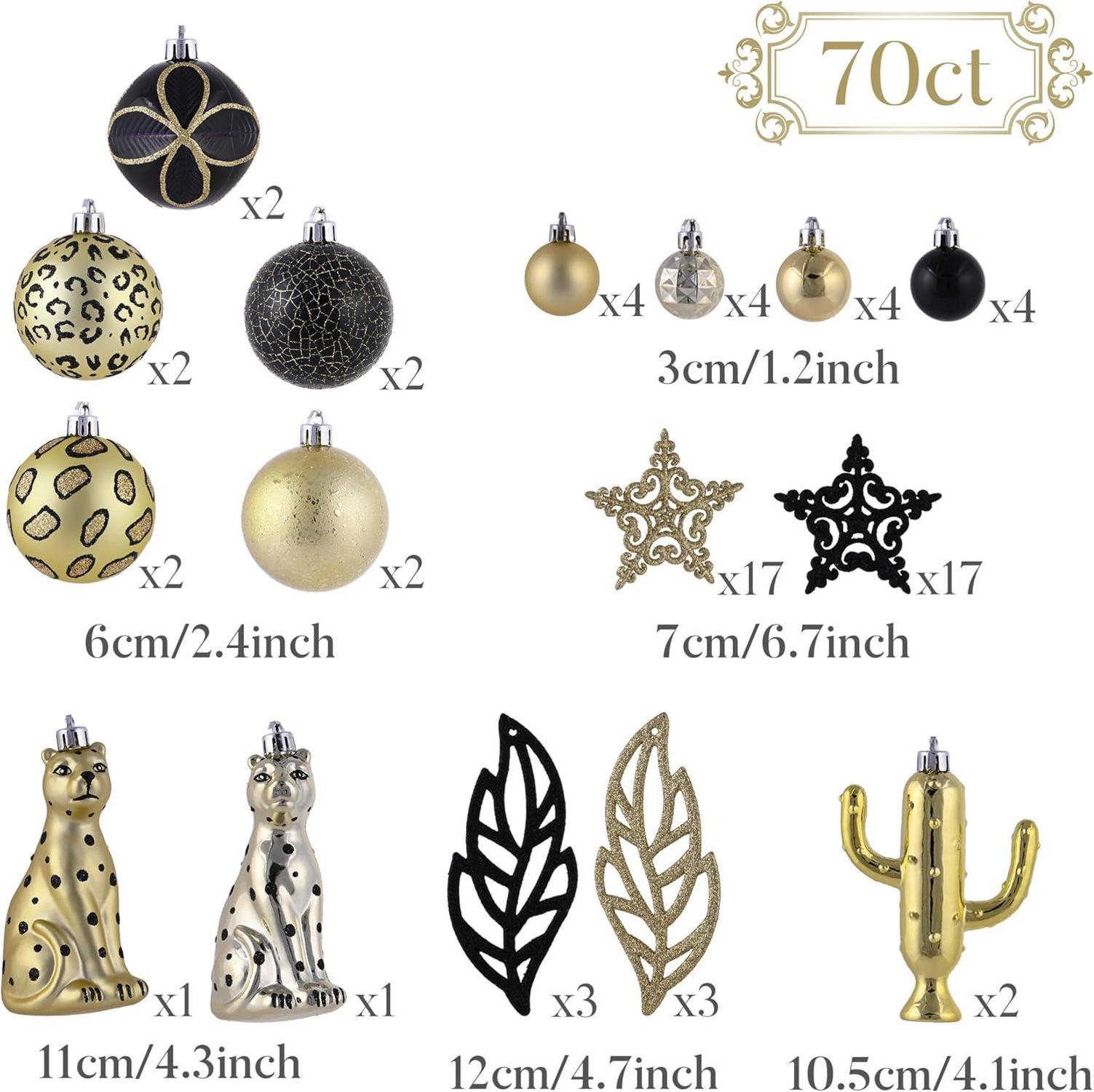 Weihnachtskugeln 70 TLG Kunststoff Gold Schwarz Set Chrisbaumkugeln