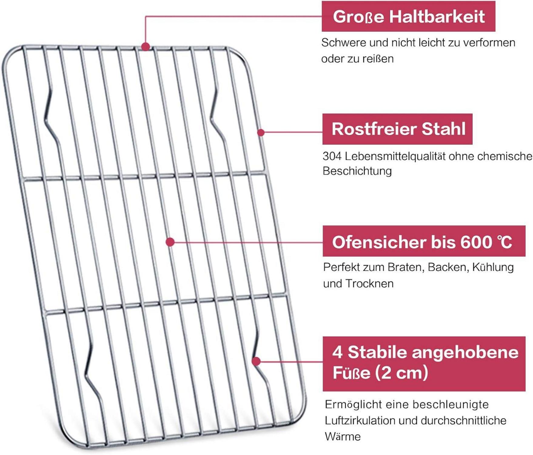 2er Set Edelstahl Kuchengitter zum Backen & Grillen - 24.5 x