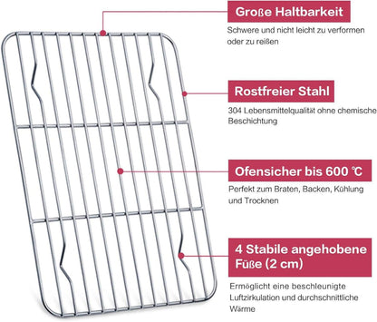 2er Set Edelstahl Kuchengitter zum Backen & Grillen - 24.5 x