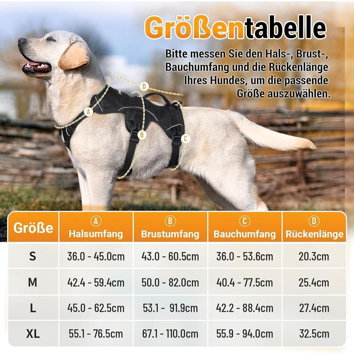 Ausbruchsicheres Hundegeschirr mit Griff, Schwarz XL