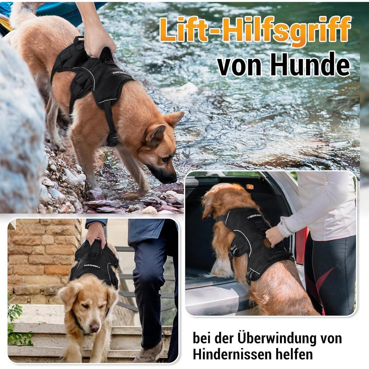 Ausbruchsicheres Hundegeschirr mit Griff, Schwarz XL