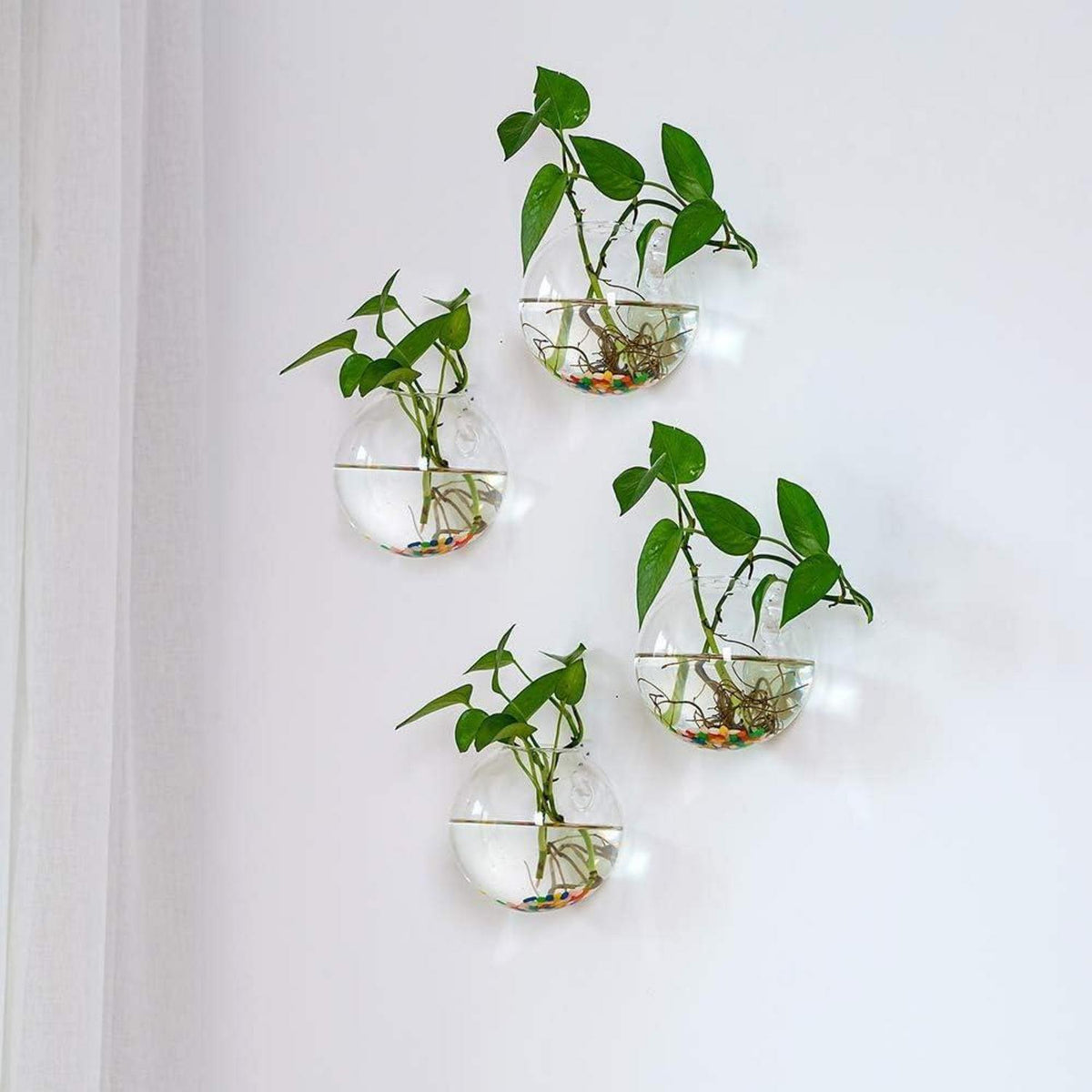 Wandbehang Glas Pflanzgefäße Sphärisch 4 Stück mit bunten Steinen