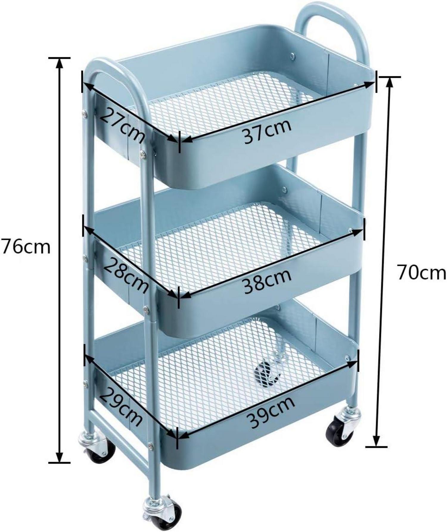 Rollwagen Küchenwagen 3-Etagen Metall Utility Cart mit Rädern - Grau Blau