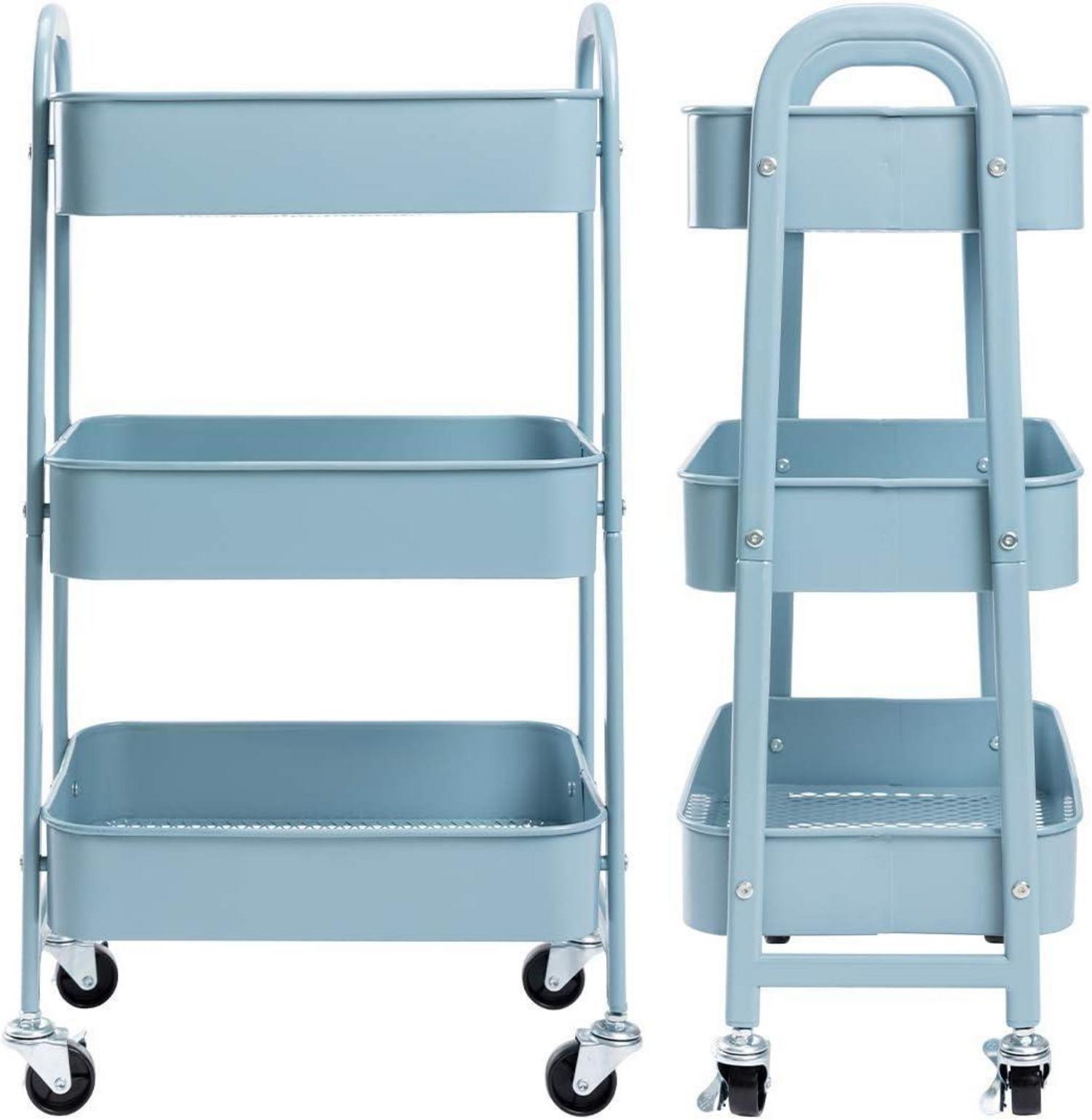 Rollwagen Küchenwagen 3-Etagen Metall Utility Cart mit Rädern - Grau Blau