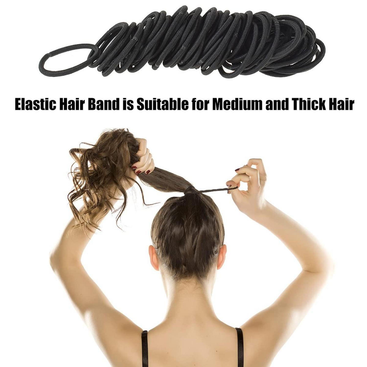 100 Schwarze Haargummis Elastisch für Dicke Lockige Haare, Pferdeschwanz Halter