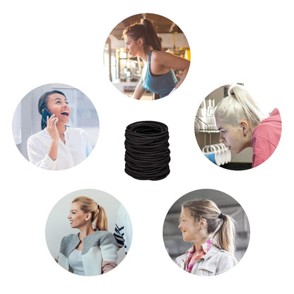 100 Stück schwarze Haargummis Elastisch für Pferdeschwanz - Frauen & Mädchen