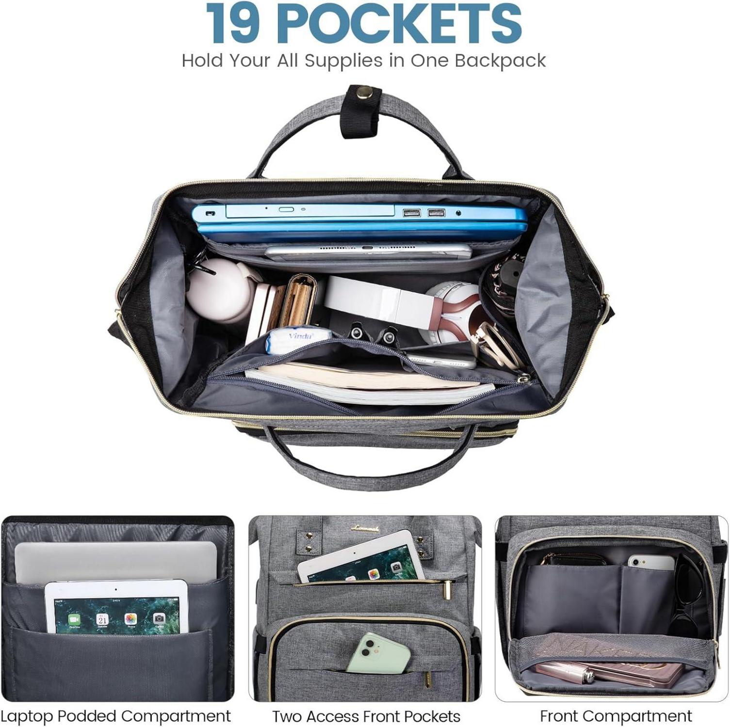 Business Laptop Rucksack Damen 15,6 Zoll USB Ladeanschluss Grau