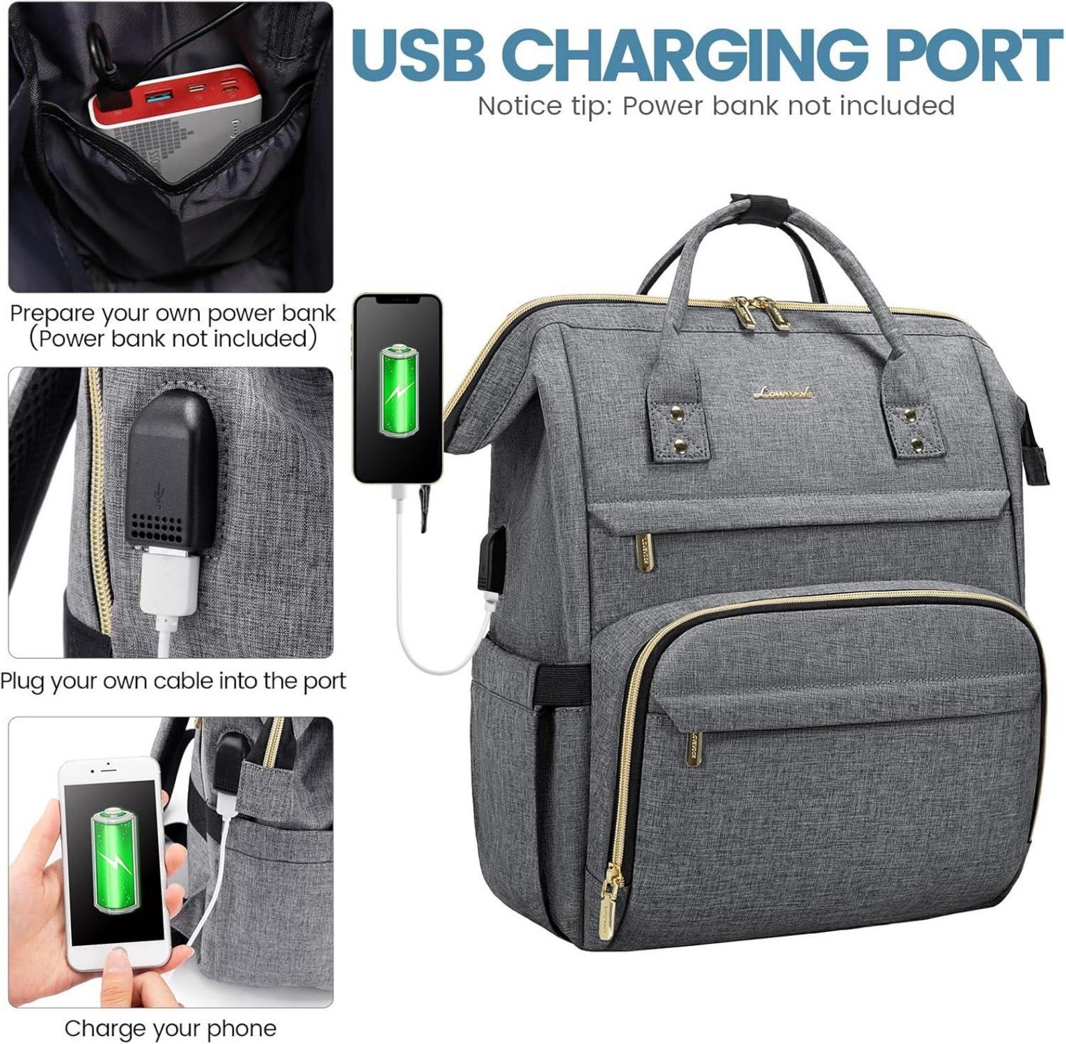 Wasserdichter Laptop Rucksack Damen 15,6 Zoll USB Grau