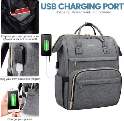 Wasserdichter Laptop Rucksack Damen 15,6 Zoll USB Grau