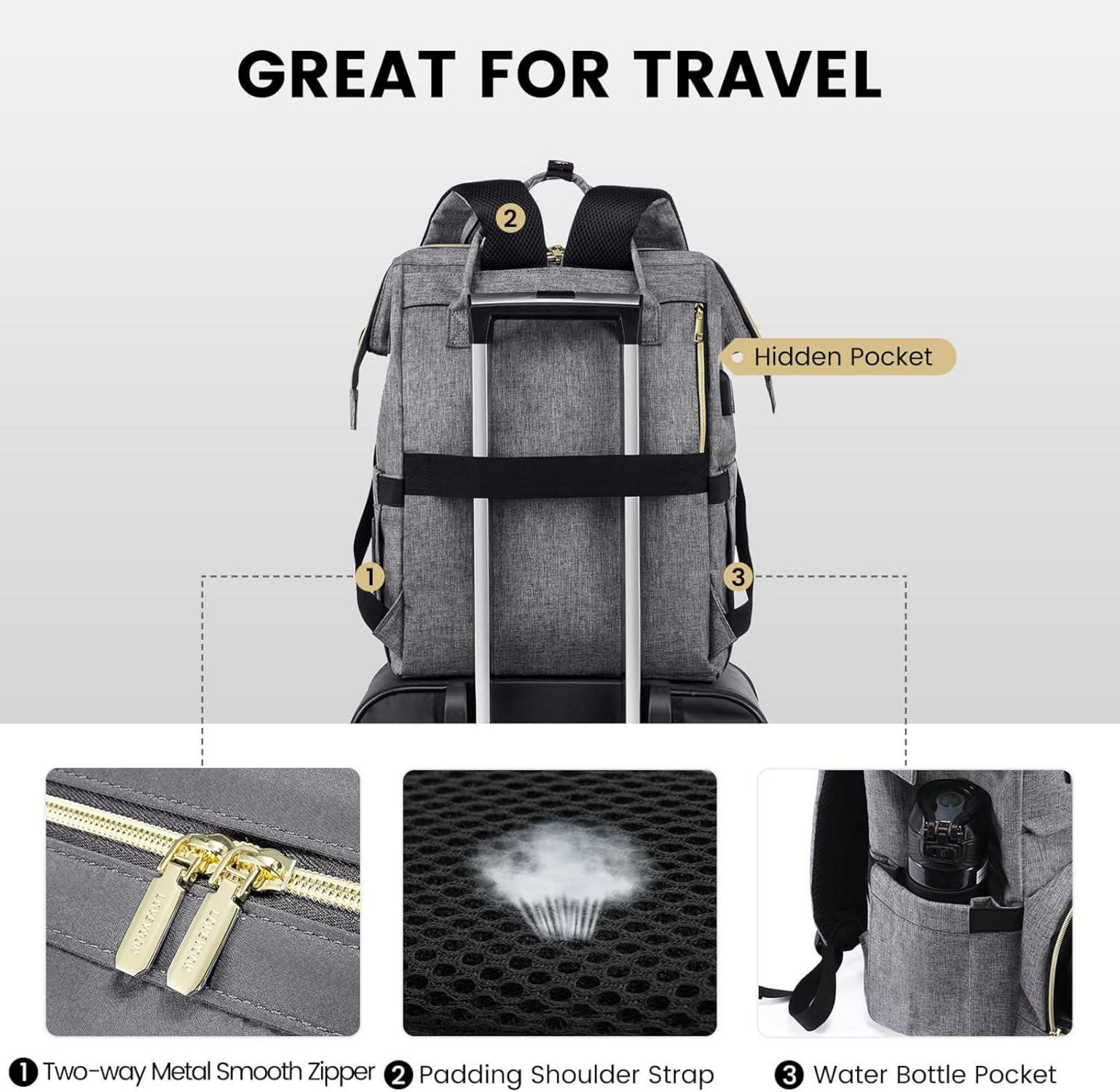 Wasserdichter Laptop Rucksack Damen 15,6 Zoll USB Grau Backpack