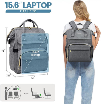 Damen Laptop Rucksack 15,6 Zoll, Wasserdicht USB Business Schule Grau