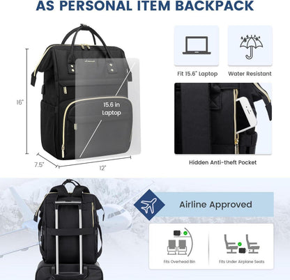 Wasserdichter Laptoprucksack Damen 15,6 Zoll Groß Backpack mit Ladeanschluss