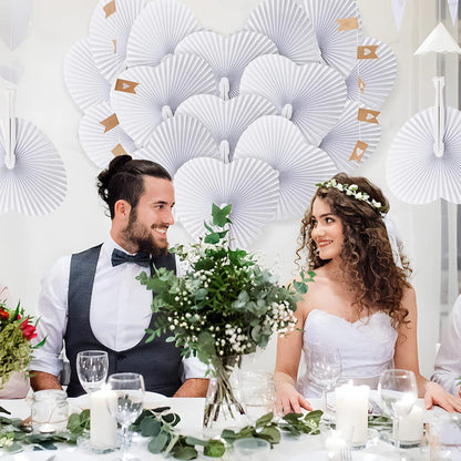 Handfächer Hochzeit Weiß 24er Pack Party Deko Papierfächer