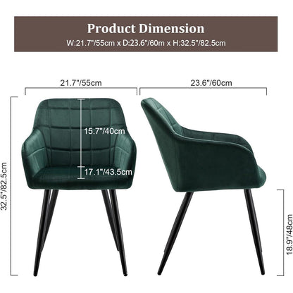 Samt Esszimmerstühle 2er Set – Grün, Bequeme Polsterstühle