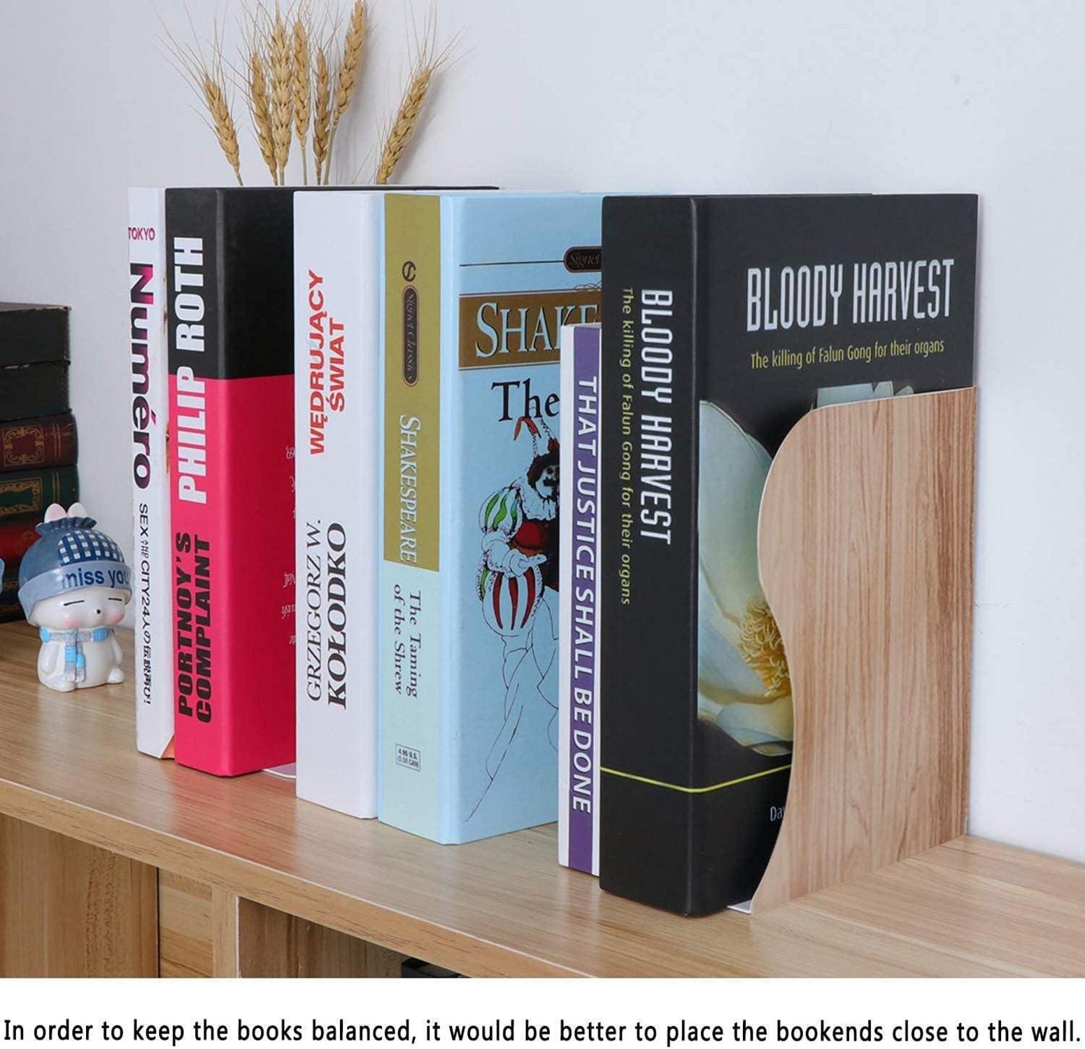 Qualsen Verstellbare Buchstützen Metall Kinder Bücherhalter Bookends Holzimitat