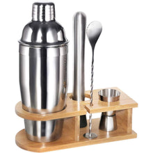 5-teiliges Cocktail Shaker Set Edelstahl mit Holzständer
