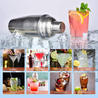 5-teiliges Cocktail Shaker Set Edelstahl mit Holzständer