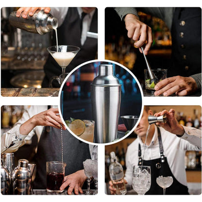 5-teiliges Cocktail Shaker Set Edelstahl mit Holzständer