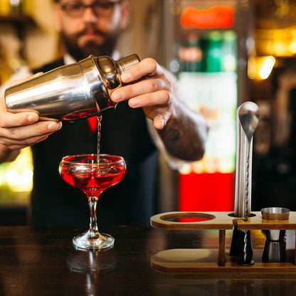 5-teiliges Cocktail Shaker Set Edelstahl mit Holzständer