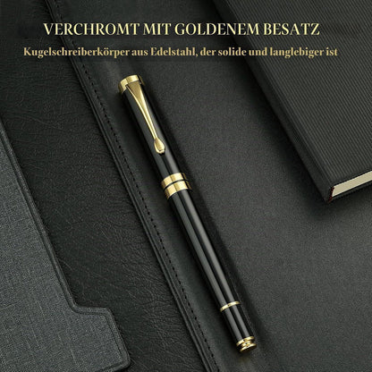 Kugelschreiber Chrom Schwarz Gold | Premium Geschenkset mit Nachfüllpackung