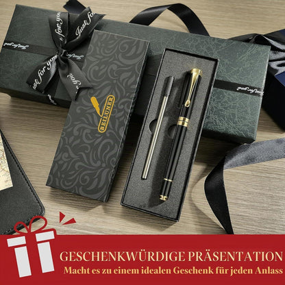 Kugelschreiber Chrom Schwarz Gold | Premium Geschenkset mit Nachfüllpackung