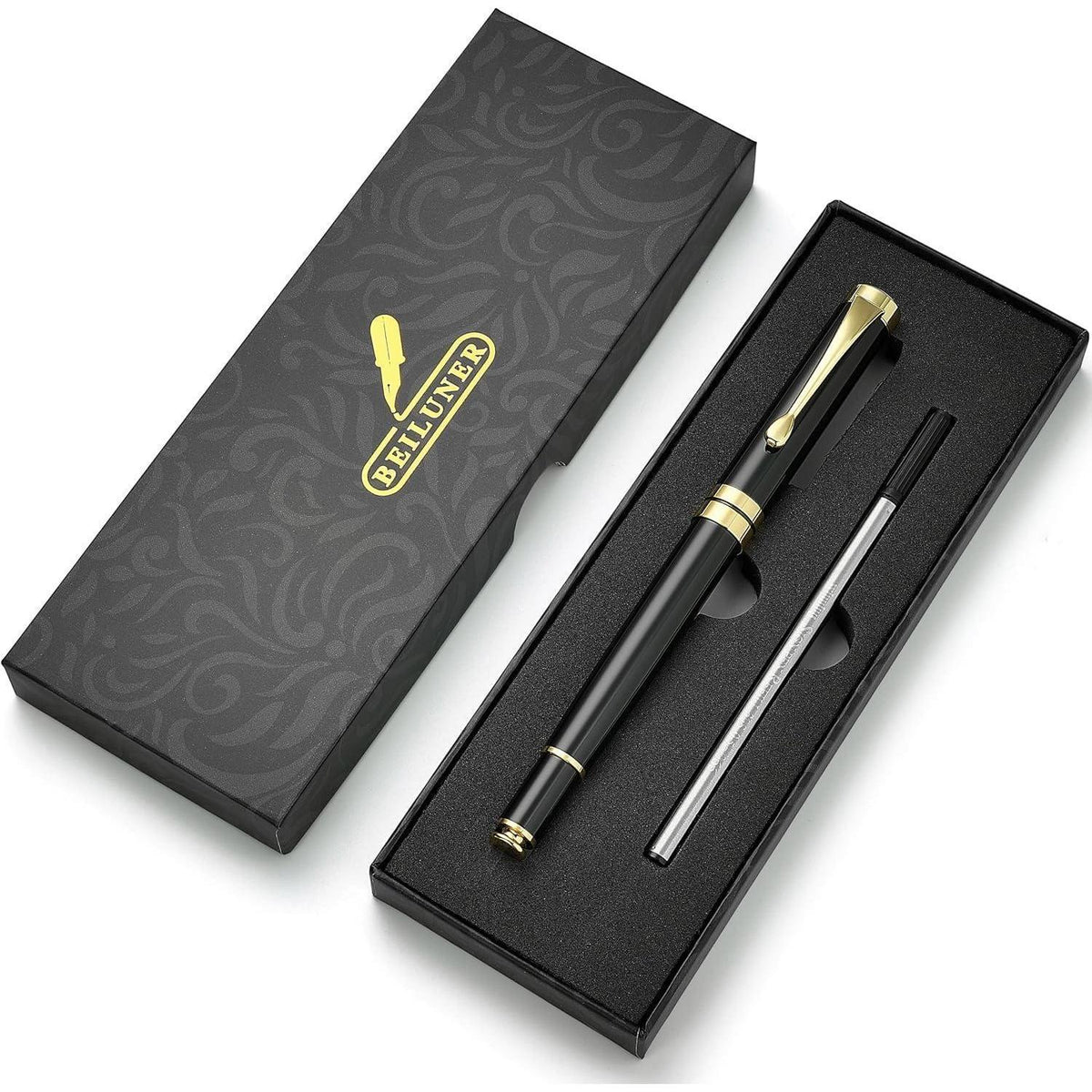 Kugelschreiber Chrom Schwarz Gold | Premium Geschenkset mit Nachfüllpackung