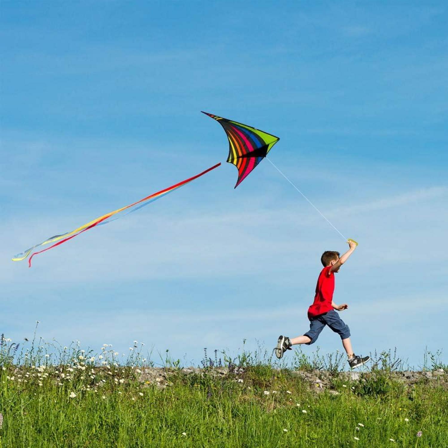 Bunter Delta Drachen für Kinder und Erwachsene, einfacher Flug, 300 Fuß Schnur