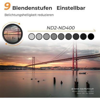 46mm Variabler ND2-400 Graufilter Slim Design Neutral