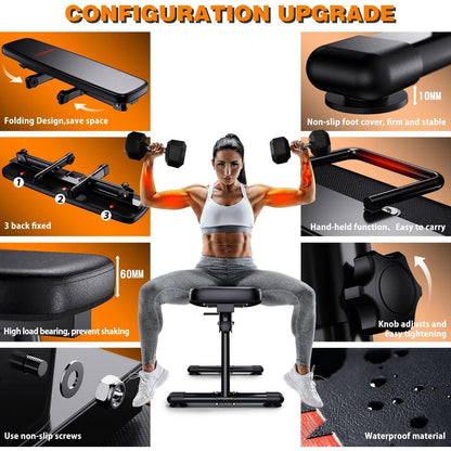 Faltbare Hantelbank mit Tragegriff und rutschfesten