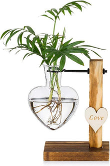Glasknospenvase Hydroponische Herzform Holzständer Moderne
