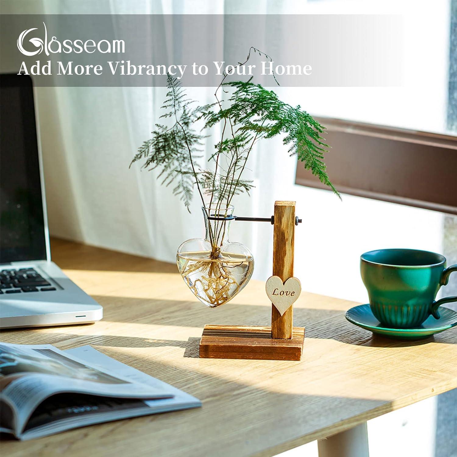 Glasknospenvase Hydroponische Herzform Holzständer Moderne