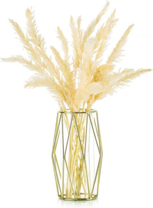 Moderne Glasgoldvase mit Metallgestell für Pampasgras & Blumen