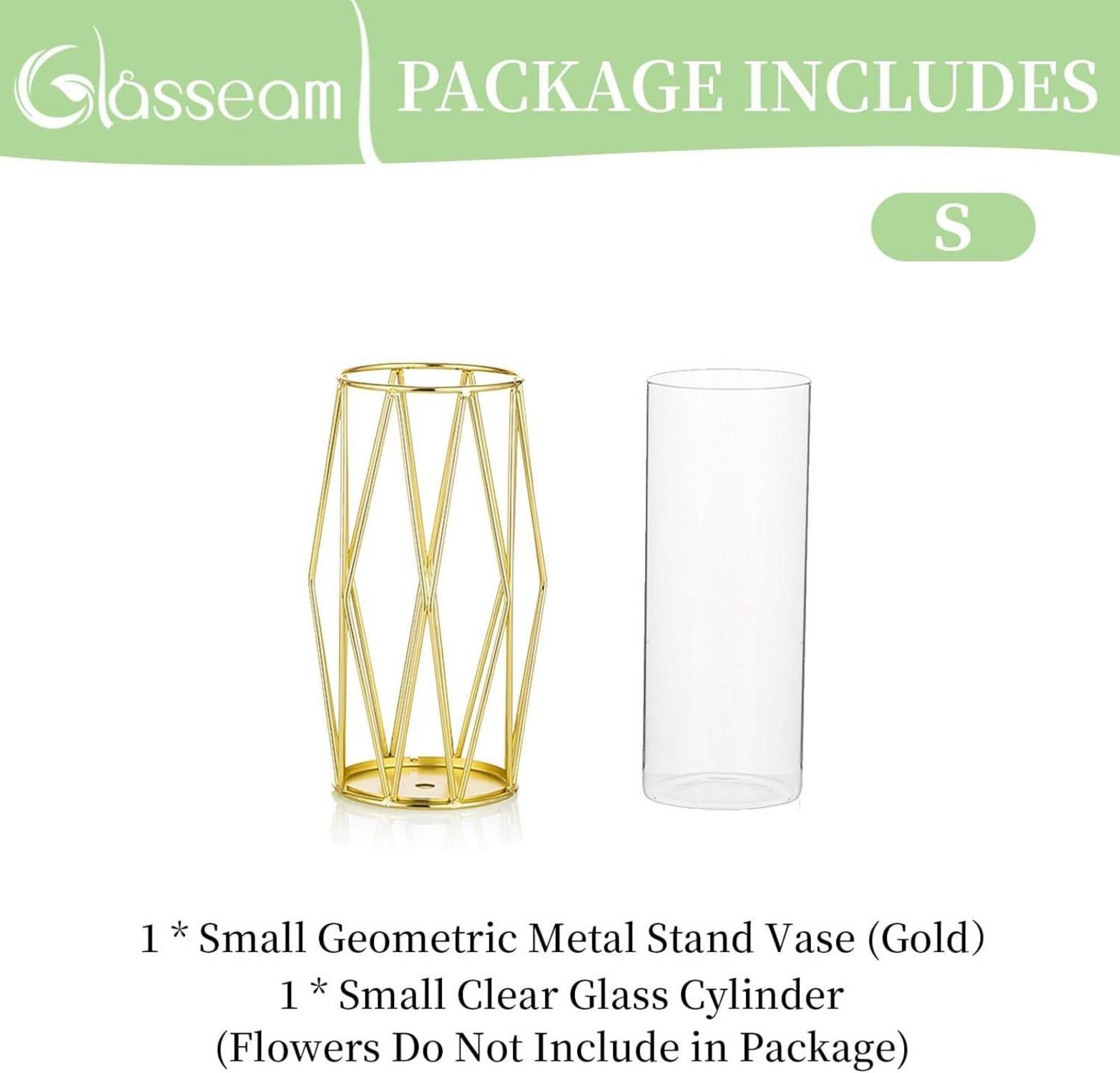 Moderne Glasgoldvase mit geometrischem Metallgestell - 21,5cm