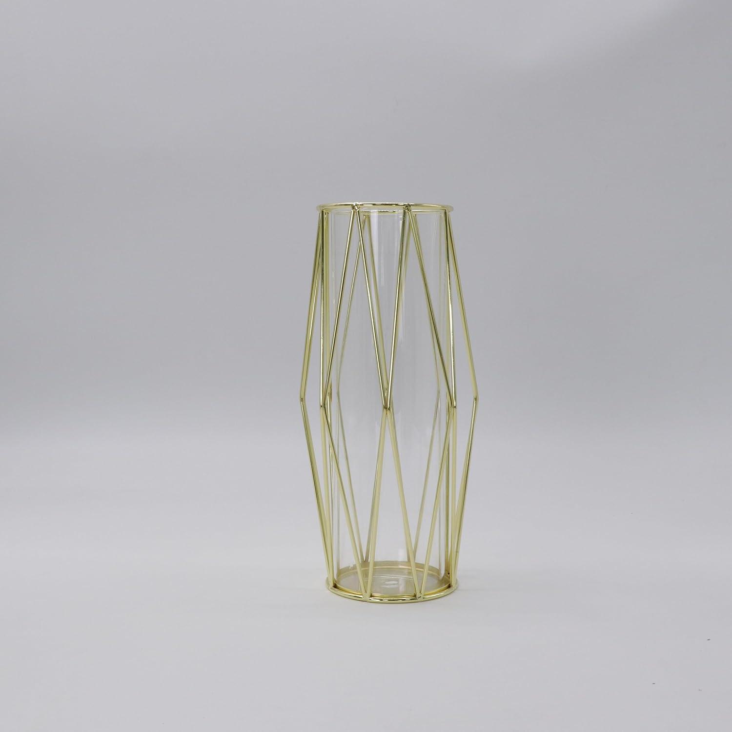 Goldene Glasvase mit Metallständer für Pampasgras 21.5cm