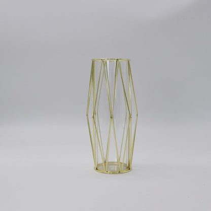 Goldene Glasvase mit Metallständer für Pampasgras 21.5cm