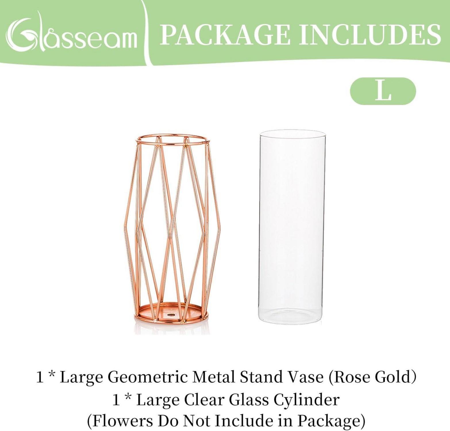 Moderne Roségold Glasvase mit Metallständer 27cm - Skandi Deko