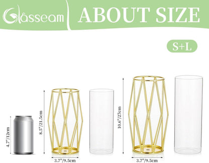 2er Set Glasgoldvase mit Metallständer für Pampasgras, skandinavische