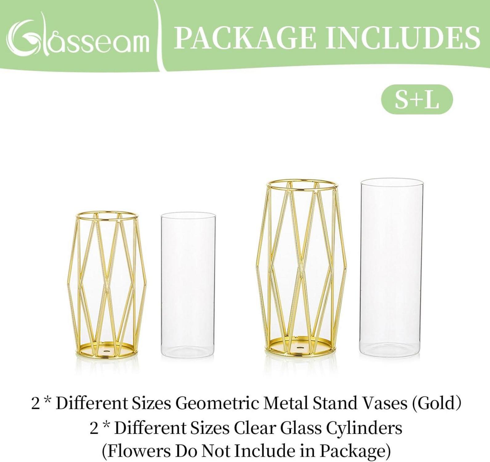 2er Set Glasgoldvasen mit Metallständer für Pampasgras