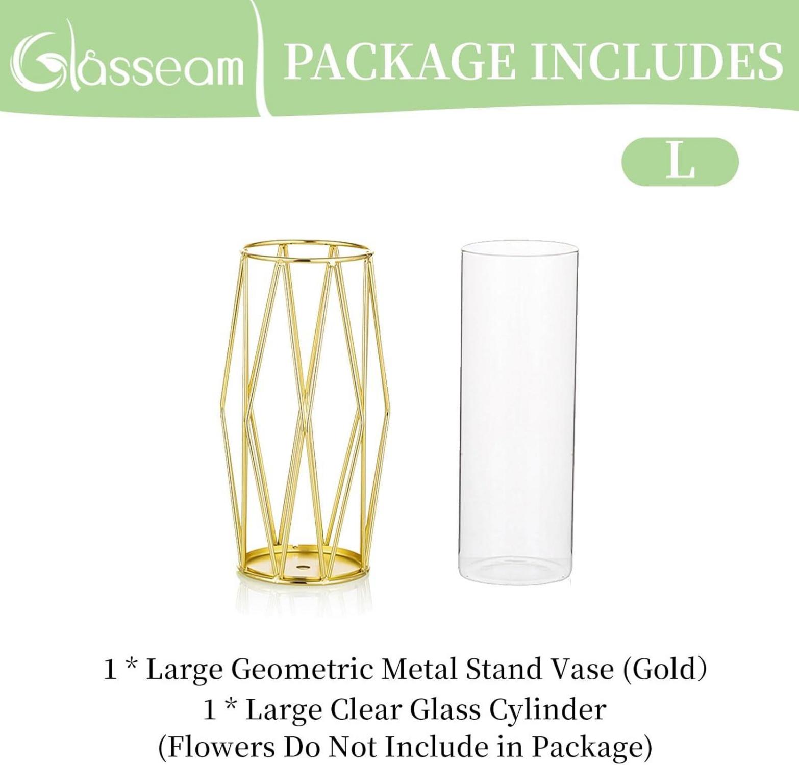 Moderne Glasvase mit goldfarbenem Metallständer 27cm hoch