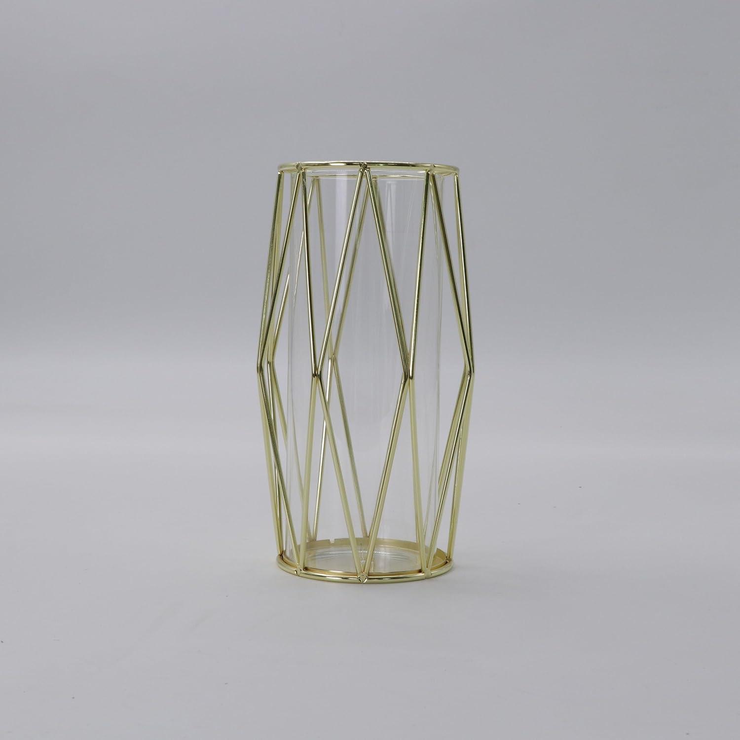 Goldene Glasvase mit Metallständer für Pampasgras 27cm hoch
