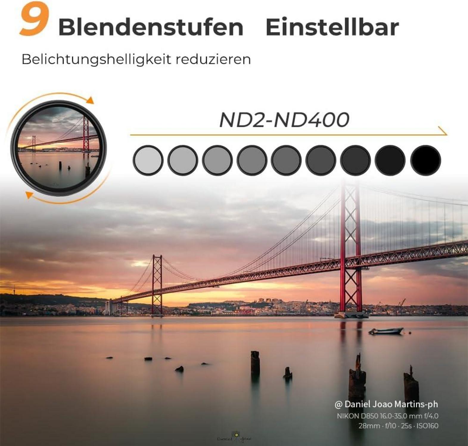 Variabler ND Filter Slim ND2-400 55mm 1-9 Stop