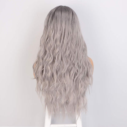 Graue Lang Lockige Damen Perücke Ombre Silber Haar Perücke